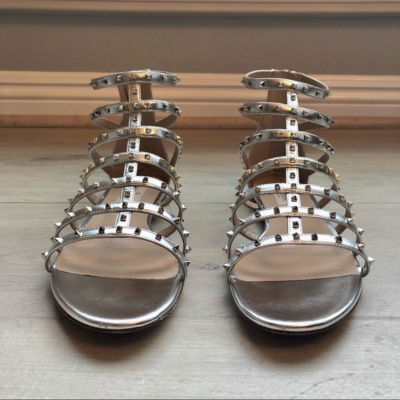 Valentino Silver Rockstud Gladiator Sandals Sz40 - Picture 7 of 11